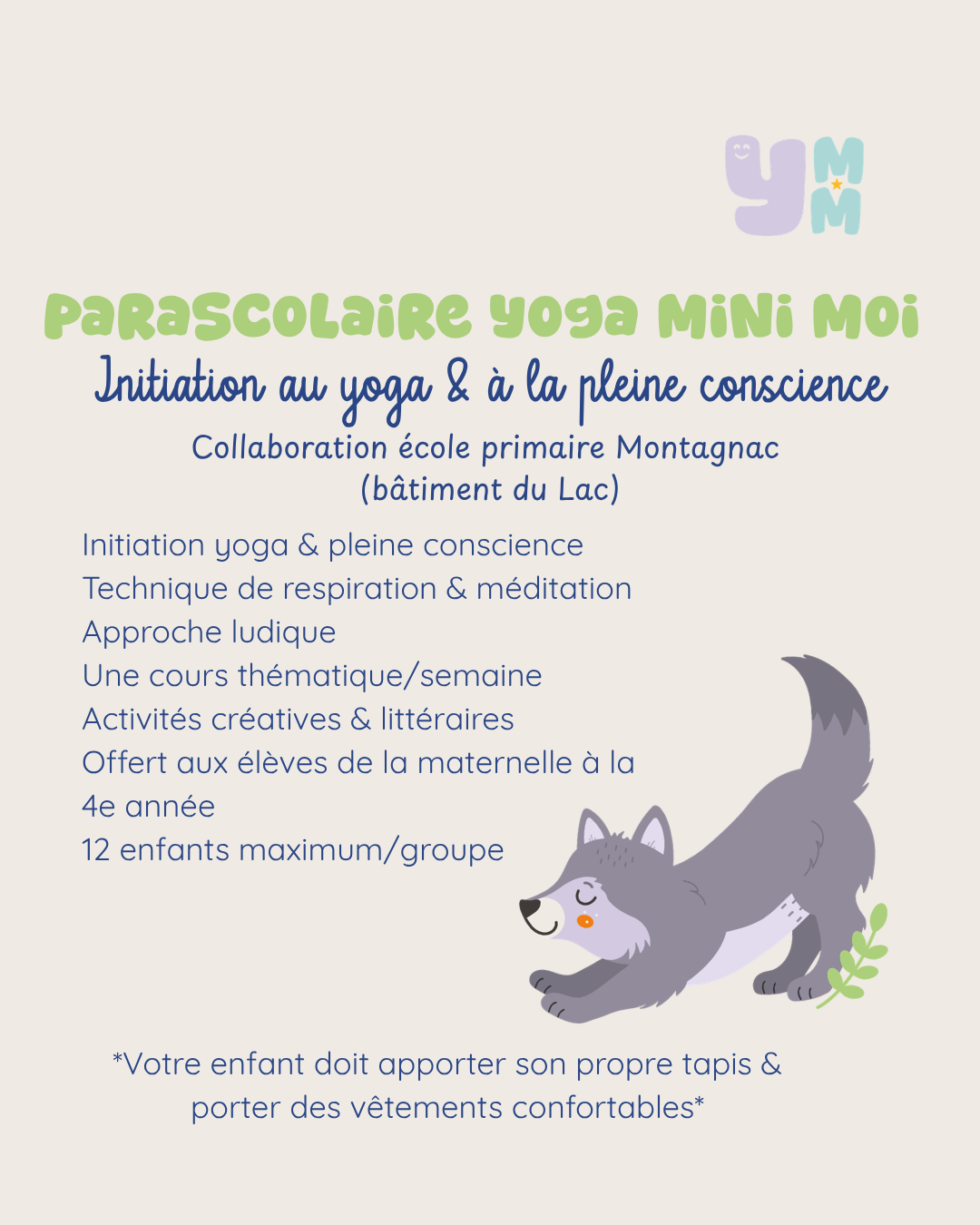 Parascolaire Yoga Mini Moi - Session AUTOMNE 2026 *École Montagnac - Bâtiment du Lac