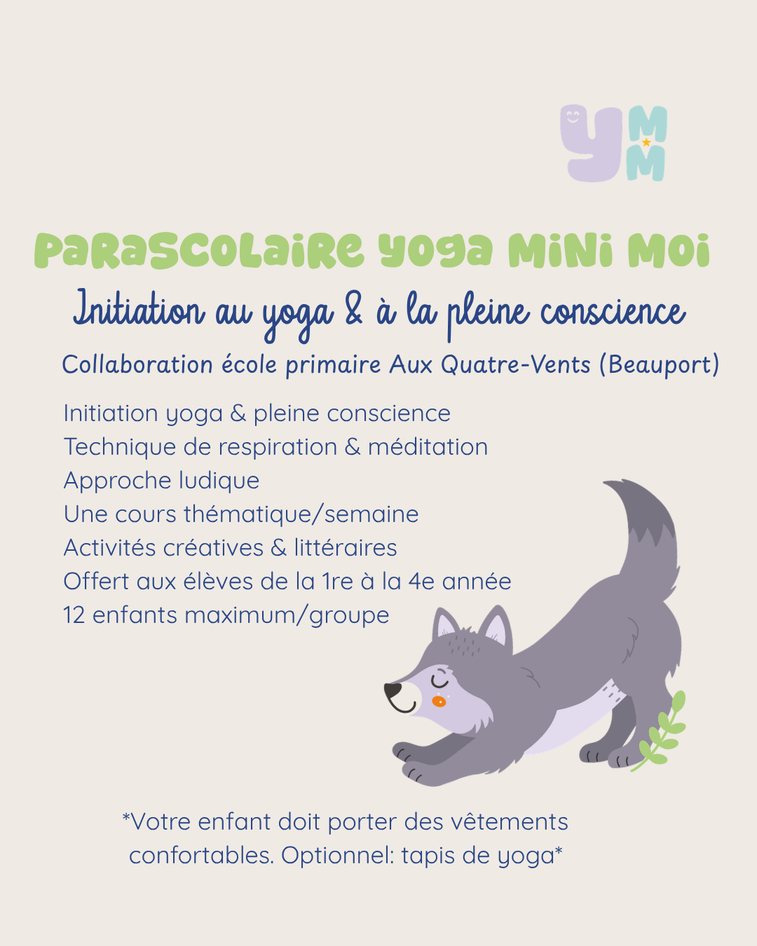 Parascolaire Yoga Mini Moi - Session AUTOMNE 2026 *École Aux Quatre-Vents